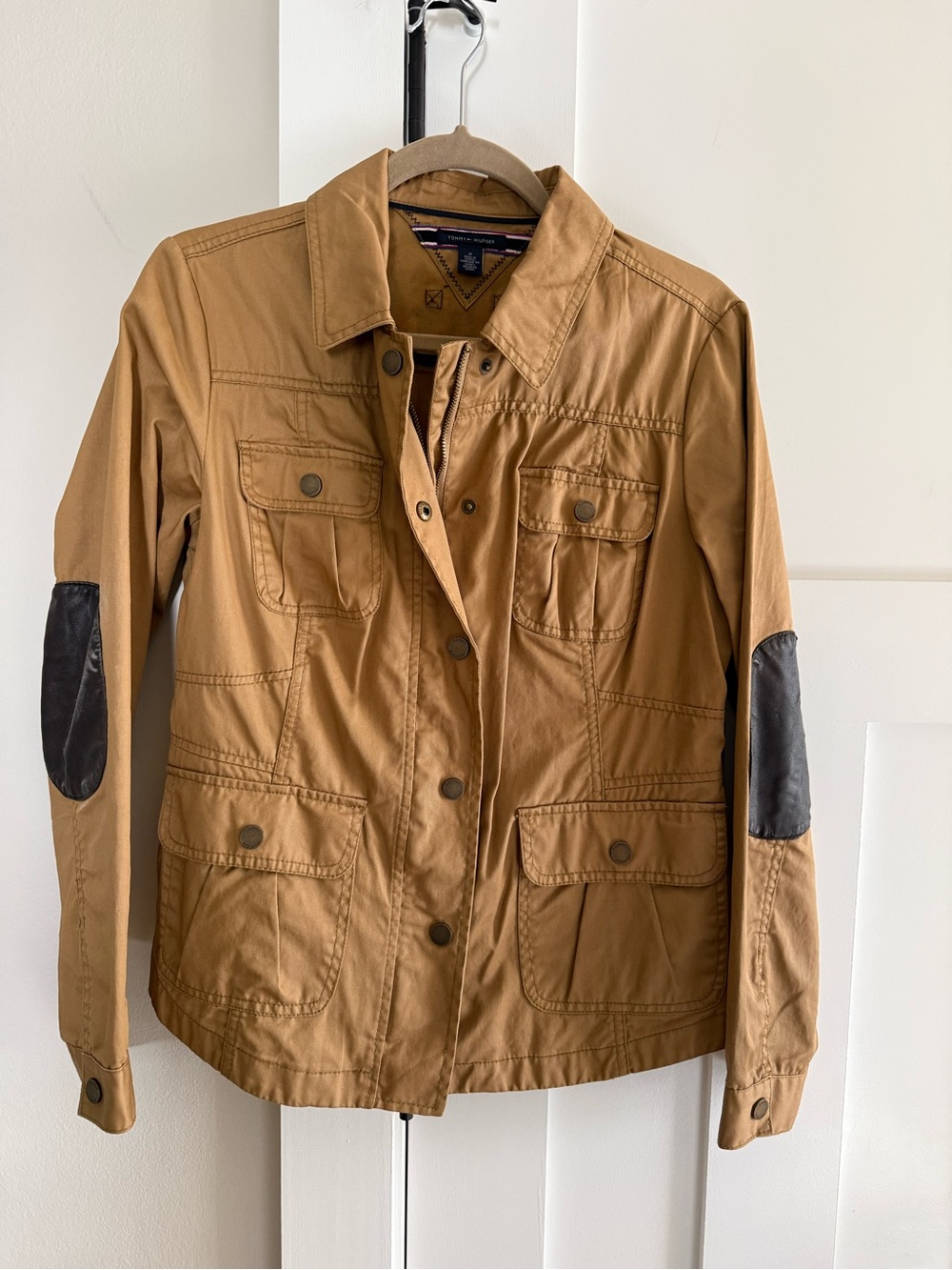 Tommy Hilfiger Coated Cotton Twill Field Utility Jacket Camel Khaki Pockets M